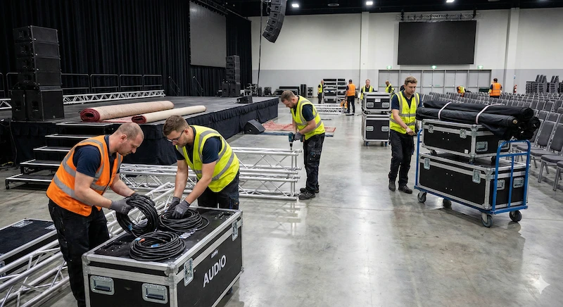 Zona de trabajo técnico en pleno proceso de Setup (montaje).