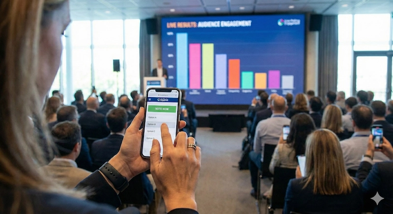 app votación, participación móvil, interactividad eventos, smartphone congreso