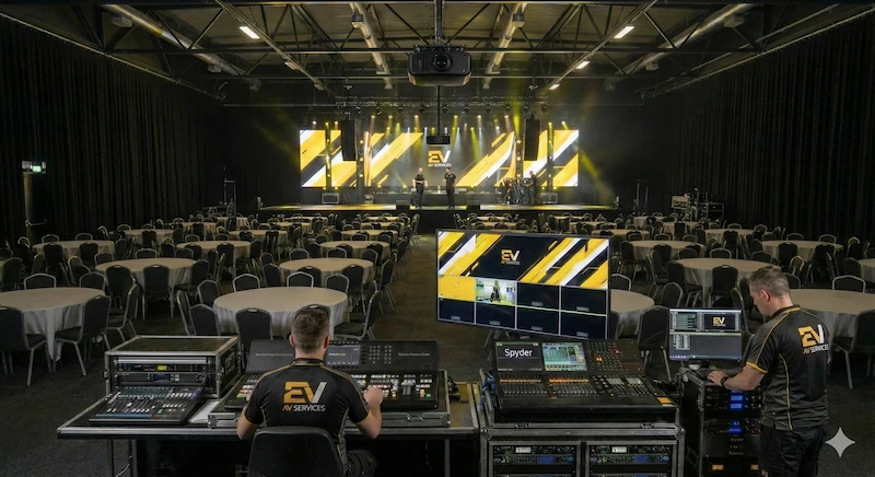 Vista de la sala y escenario desde el control técnico FOH.