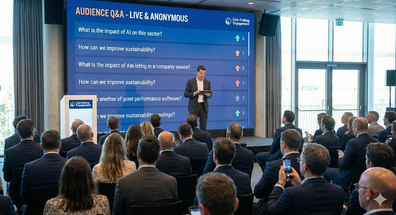 Q&A digital, preguntas anónimas, pantalla congreso, interacción ponente