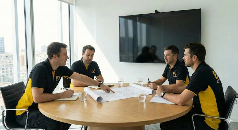 planificación, planos, ingeniería, reunión